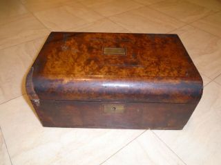 Vintage Mahogany Burr Walnut Wood Writing Slope Stationery Desk Top Storage Box