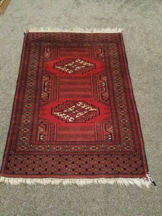 Vintage Hand Made Traditional Rug Oriental Wool Red Small Rug Aprox 90x60cm