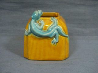 Antique Deco Royal Worcester Small Square Vase With Lizard Figure C1930