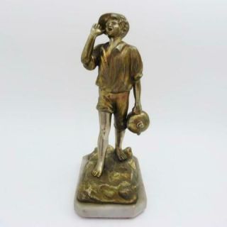 Antique Gilt Metal Figure Of A Boy Holding A Jar,  Late 19th Century