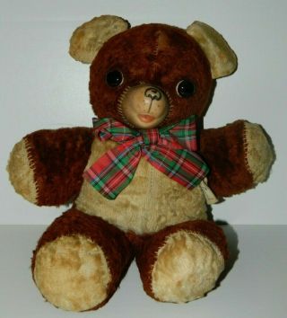 Vtg Vintage Cubbi Gund Plush Two Tone Brown Teddy Bear W/ Rubber Nose Cubbigund