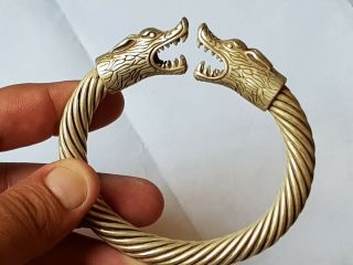 Stunning Extremely Rare Medieval Silver Bracelet Head Of Dragons.  106,  5 Gr.  90 Mm