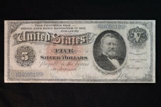1886 $5 Large Silver Certificate Fr 263 Rosecrans - Huston Signatures Very Rare