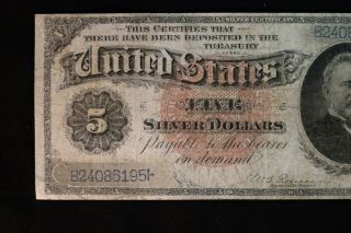 1886 $5 Large Silver Certificate FR 263 Rosecrans - Huston signatures VERY RARE 3