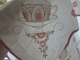 Vintage Antique 31 " Square Handmade Embroidered Doily Coffee Cup Table Cloth