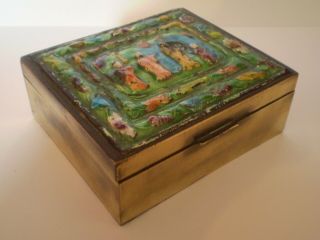 Stunning Antique/vintage Chinese Coloured Enamel Brass Box