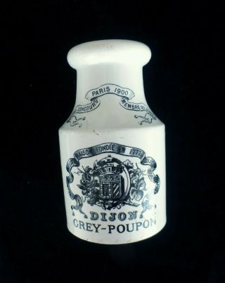 Rare French Antique Dijon Grey - Poupon Mustard Jar - Advertising Digoin Stoneware