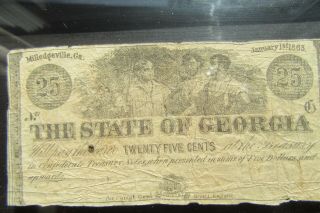 Rare - Obsolete Currency 1863 The State Of Georgia 25 Cents Very Historic