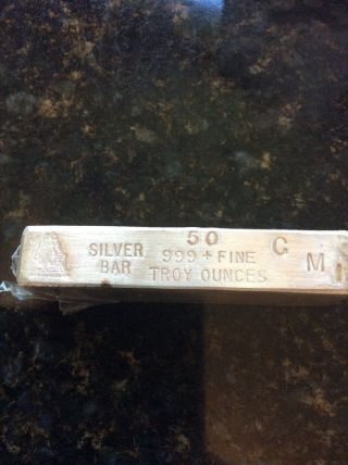 Cmi Uss Constitution 50 Troy Ounces 99.  9,  Fine Silver Rare 50oz Old Pour Bar