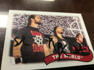 Shield Roman Reigns Seth Rollins Autographed Card Rare Signed Wwe Aew Legend Nxt