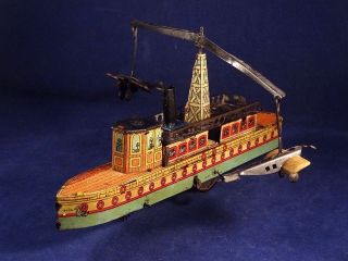 Vintage Wind Up Very Rare Tin Toy Boat Spanish Airplane Carrier 1920s Paya