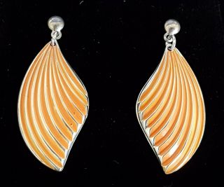 Sterling Silver & Orange Enamel Vintage Art Deco Antique Earrings