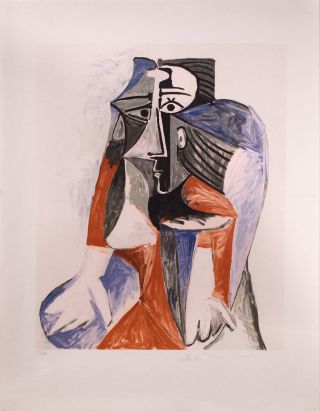 Rare Pablo Picasso Lithograph Abstract Print Femme Assise Jacqueline Modern Art