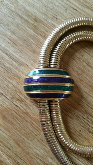 RARE 1980 ' s D ' orlan Gold Enamel Chunky Tube Snake Chain Slider Collar Necklace 2