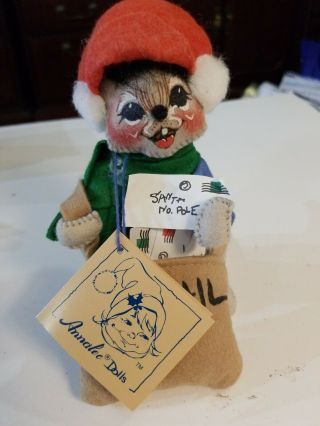 Vintage Annalee Doll 1993 Christmas Mouse U.  S.  Mail Bag Carrier 6 " Tag