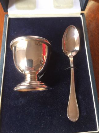 Silver Plated Egg Cup And Spoon.  Boxed Italy