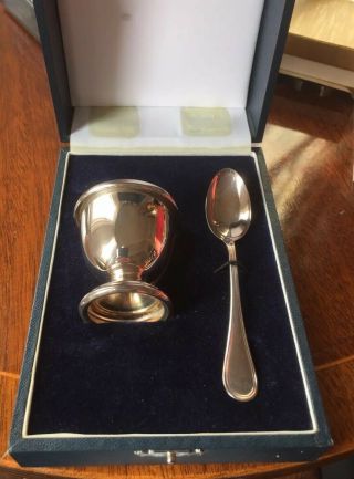 Silver Plated Egg Cup And Spoon.  Boxed Italy 2