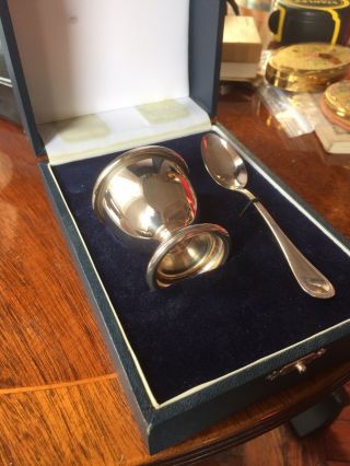 Silver Plated Egg Cup And Spoon.  Boxed Italy 3