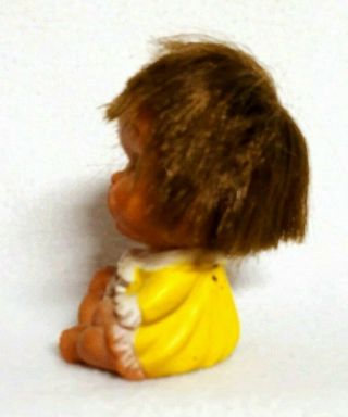 Vintage Moody Cutie Doll Crying Baby Rubber Yellow Dress Brown Hair Korea 3.  5 