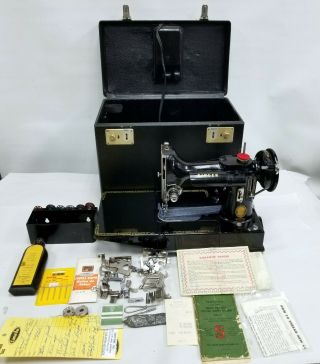 Vtg Rare 1954 Singer Featherweight Arm 222k Sewing Machine Case Serviced