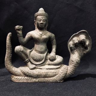 Oriental Thailand Cambodia Khmer Naga Cobra 5 Heads Buddha Statue Bronze Unique