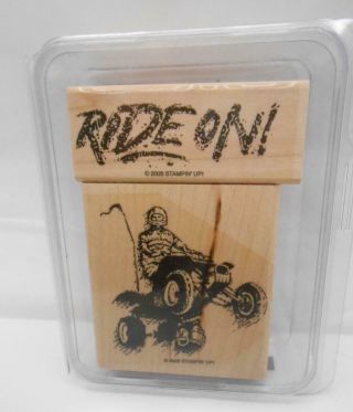 Stampin Up Mounted Wood Stamp Set Of 2 Ride On 4 Wheeler From 2005 Rare