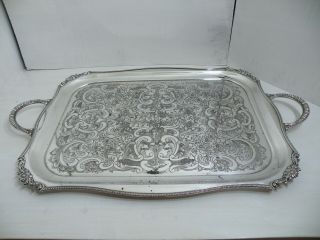 Vintage Large Heavy Ornate Silver Plated Serving Tray Viners Of Sheffield
