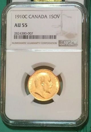 1910 C King Edward Vii Gold Sovereign.  Ngc Au 55 Only 28,  010 Minted.  Very Rare