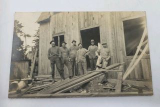 Antique Early 1900`s Swedish Men Building A Farmhouse Photo Postcard