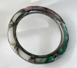 Antique Chinese Sterling Silver Jade Glass Bangle Bracelet H962
