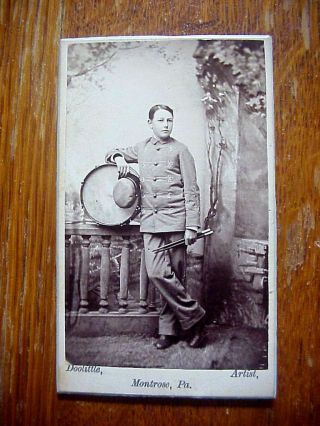 Antique Civil War Union Drummer Boy In Uniform Cdv Photo Montrose Pa.