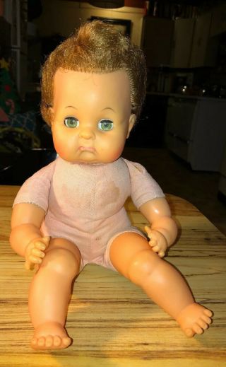 Vintage 1970’s Baby Doll Ideal Toy Corp Tw - 14 - U - O Pouty Face,  Cloth Body,  13” L