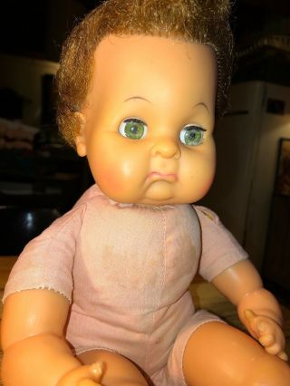 VINTAGE 1970’s BABY DOLL IDEAL TOY CORP tw - 14 - u - o POUTY Face,  Cloth Body,  13” L 2