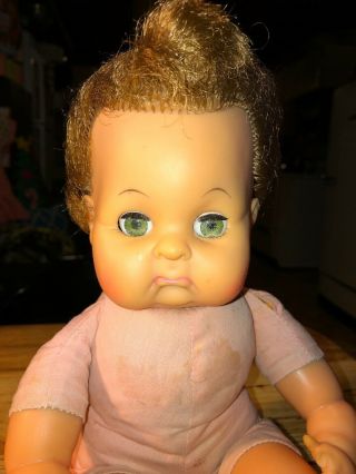 VINTAGE 1970’s BABY DOLL IDEAL TOY CORP tw - 14 - u - o POUTY Face,  Cloth Body,  13” L 3