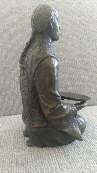 Antique Chinese Qing (?) Dynasty Bronze Statue.  Statue Of Kneeling Young Man.