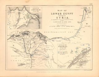1855 Antique Map/battle Plan - Map Of Lower Egypt & Syria,  1798 & 1801