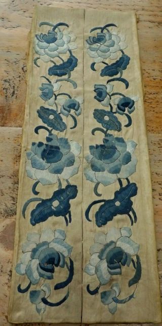 ANTIQUE CHINESE EMBROIDERY SILK SLEEVES / PANELS - FLOWERS 2