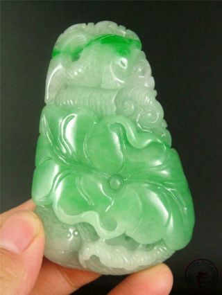 Old Jadeite Emerald Jade Pendant Netsuke Fish,  Lotus,  Ruyi Auspicious
