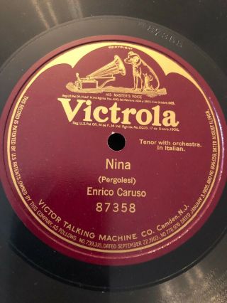 Rare Enrico Caruso Nina Victrola One Sided 78 Record