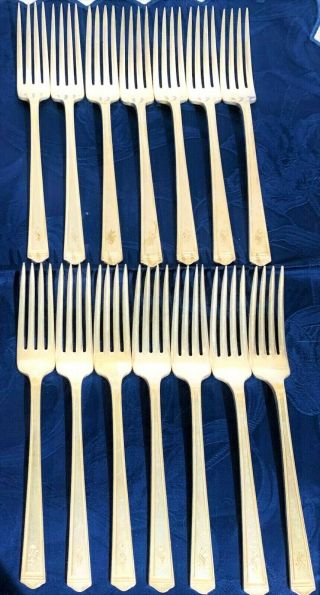 Anniversary 1923 Set Of 14 Silverplate Dinner Forks 1847 Rogers Bros Mono 