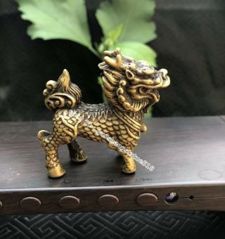 4.  5 Cm Chinese Bronze Dragon Kylin Foo Dog Lion Wealth Animal Amulet Sculpture