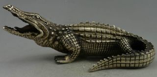 Rare Collectible Old Handwork Tibet Silver Plate Carved Crocodile Statue 25cm