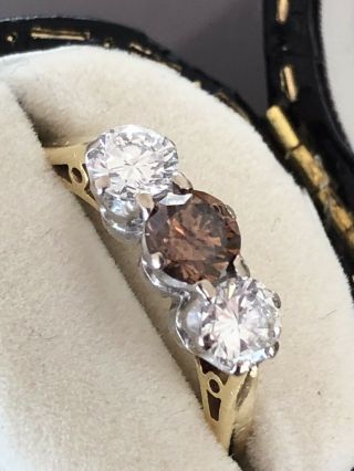 Wonderful Rare Fancy Cognac And White 0.  85 Carat Diamond Ring 18ct 18k Gold