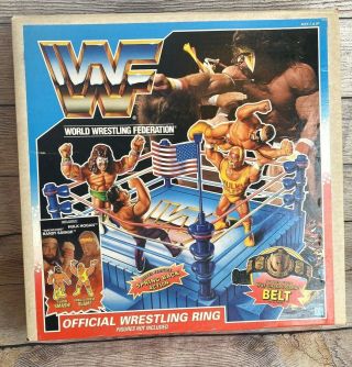 Wwf Official Wrestling Ring W/randy Savage & Hulk Hogan,  Wwf Championship Belt