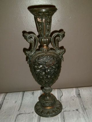 Large Antique Ornate Heavy Metal Vase Gothic / Cloven Hoof Cherub