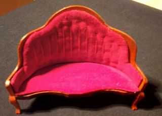 Vintage Miniature Dollhouse Furniture Red Antique Couch Sofa Half Round Living