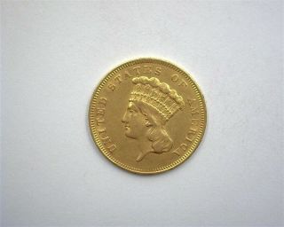1856 - S Indian Princess $3 Gold Nearly Uncirculated Rare Low Mintage