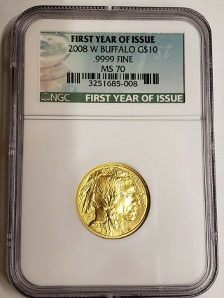 2008 W - 1/4 Oz.  Gold American Buffalo $10 - Ngc Ms 70 - Rare