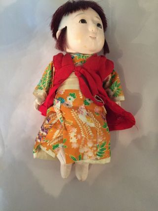 Antique Vtg Japanese Ichimatsu Gofun Baby Doll Jointed Glass Eyes 11”