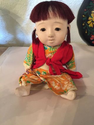 Antique Vtg Japanese Ichimatsu Gofun Baby Doll Jointed Glass Eyes 11” 2
